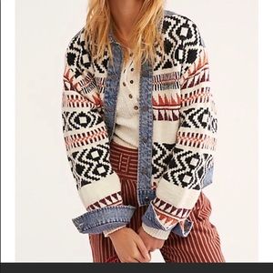 Free people Aztec sweater/denim jacket perfect condition